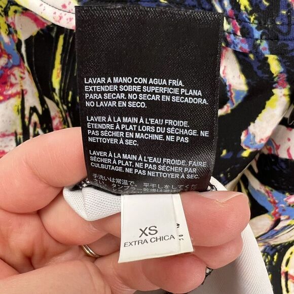 Bebe Bodycon Peplum Lace Neoprene Bright Colorful Midi Dress Sleeveless Black XS - Picture 14 of 16